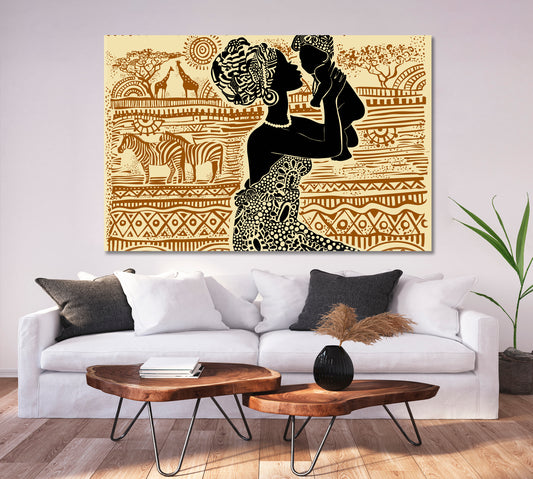 African Ethnic Retro Style, Beautiful African Black Woman With a Baby Sierra Leone Abstract Art Print Artesty 1 panel 24" x 16"