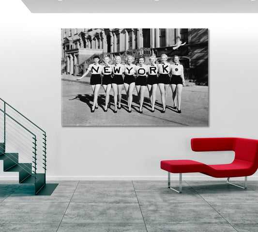 RETRO NYC Amazing Vintage Photo New York City Beautiful Women Chorus Line USA Pride Vintage Affordable Canvas Print Artesty