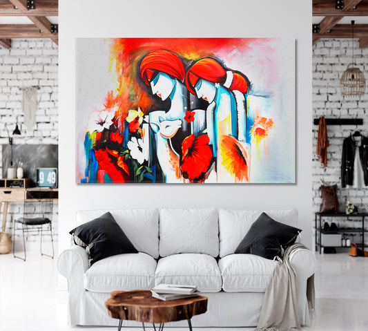 Lord Radha Krishna with Flute Hindu Religious Religious Modern Art Artesty 1 panel 24" x 16"