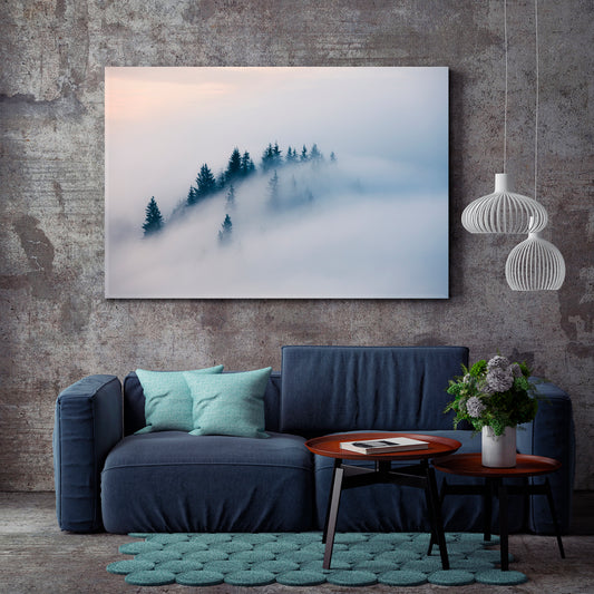 Foggy Mountain Landscape Misty Forest Canvas Print Scenery Landscape Fine Art Print Artesty 1 panel 24" x 16"