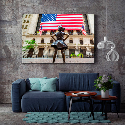 Fearless Girl American Flag New York Stock Exchange Building Cities Wall Art Artesty