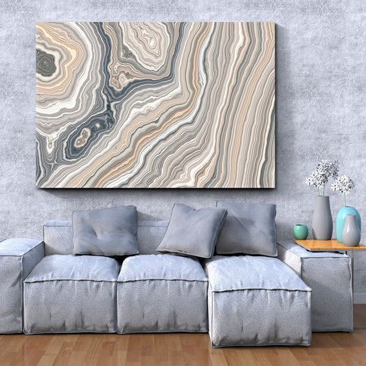 Beautiful Curly Marble Texture Abstract Pastel Grey Beige Swirls Fluid Art, Oriental Marbling Canvas Print Artesty