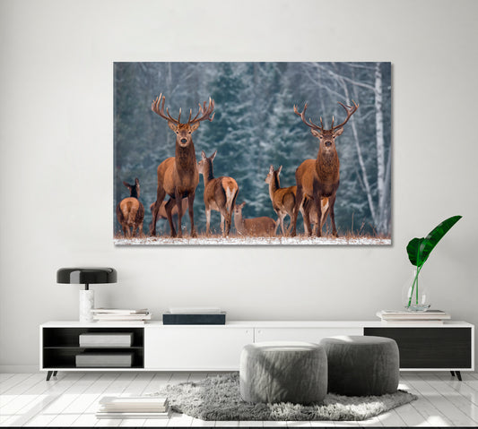 Noble Deer Winter Wildlife Landscape Animals Canvas Print Artesty 1 panel 24" x 16"
