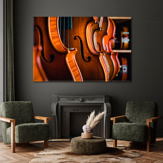 Various Wooden Classic Violins Musical Instrument Music Wall Panels Artesty 1 panel 24" x 16"