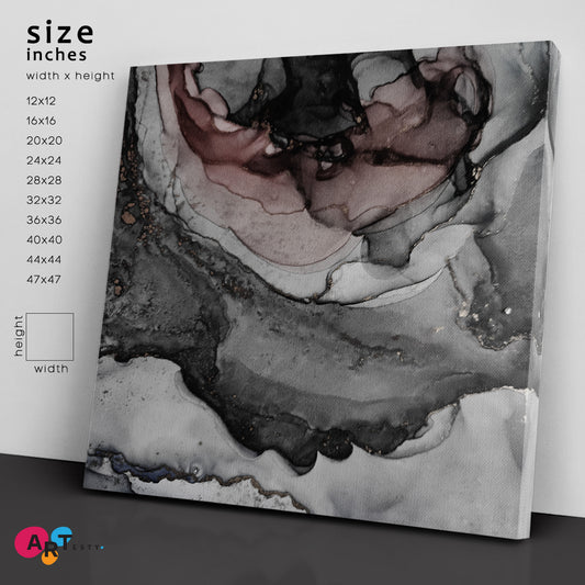 Modern Gray Marble Mystery Elegant Liquid Ebru Art Fluid Art, Oriental Marbling Canvas Print Artesty