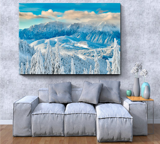 Mountain Winter Landscape Over The Ski Slope Panoramic View Poster Scenery Landscape Fine Art Print Artesty 1 panel 24" x 16"