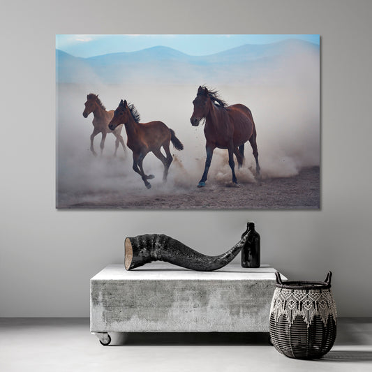 WILD LIFE Wild Horses Running In The Dust Canvas Print Animals Canvas Print Artesty