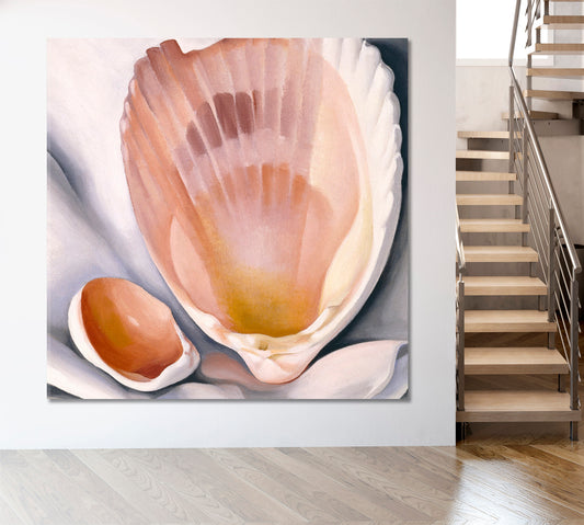 Two Pink Shells Woman's Art Abstract Forms - Square Abstract Art Print Artesty 1 Panel 12"x12"