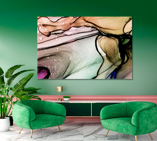 Transparent Clouds of Inks Fluid Art, Oriental Marbling Canvas Print Artesty 1 panel 24" x 16"