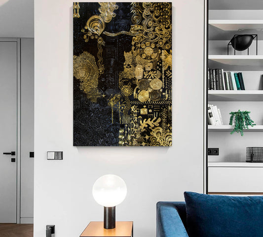 BLACK AND GOLD Abstract Modern Contemporary Art Artesty