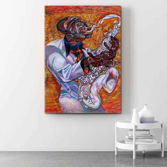 SOUNDS OF JAZZ Saxophonist Music Jazz Bund Beautiful Fine Art Music Wall Panels Artesty