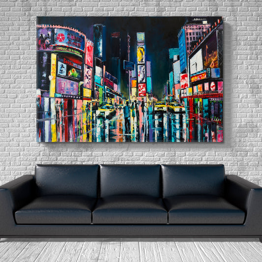 New York Night View Times Square Painting Cities Wall Art Artesty 1 panel 24" x 16"