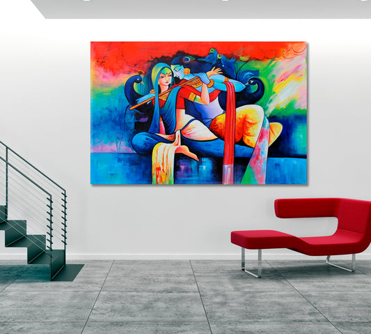 Love of Lord Radha Krishna Flute Hindu Religious Modern Religious Modern Art Artesty