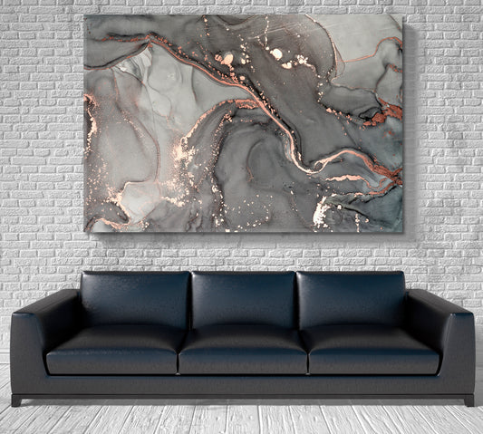 Gray Marble Alcohol Ink Pattern Translucent Waves Fluid Art, Oriental Marbling Canvas Print Artesty