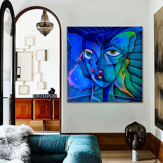 INDIGO Vibrant Abstract Cubism Cubist Trendy Large Art Print Artesty