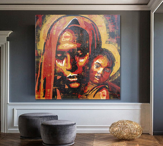 MOTHER AND CHILD Grunge Style Fine Art Abstract Expressionism | Square Fine Art Artesty