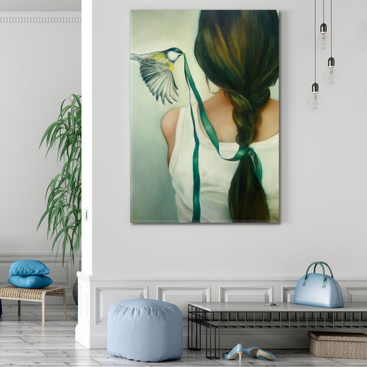 GRACE Morning Woman And Birds Trendy Abstract Surreal Fine Art Artesty