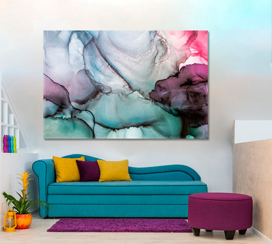 Marble Ink Swirls Fluid Art, Oriental Marbling Canvas Print Artesty