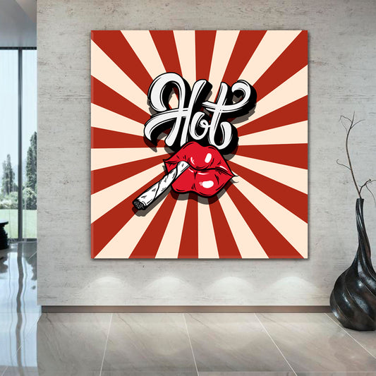 POP ART Abstract Hot Red Lips Poster - Square Pop Art Canvas Print Artesty