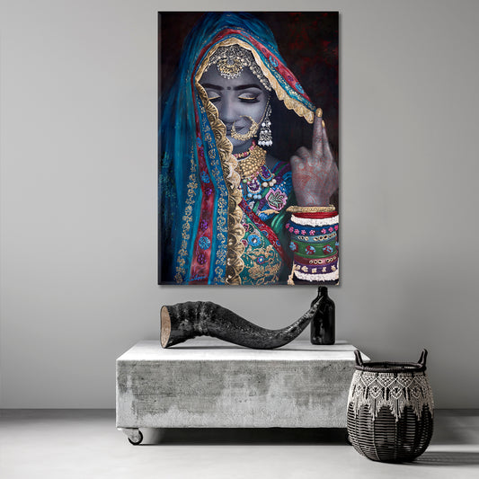 BRIDE | Indian Bridal Look Beautiful Woman Canvas Print - Vertical People Portrait Wall Hangings Artesty