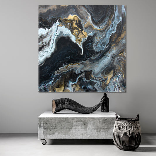 Marble Texture Contemporary Art Fluid Mix Acrylic Painting Trendy Canvas Print - Square Fluid Art, Oriental Marbling Canvas Print Artesty