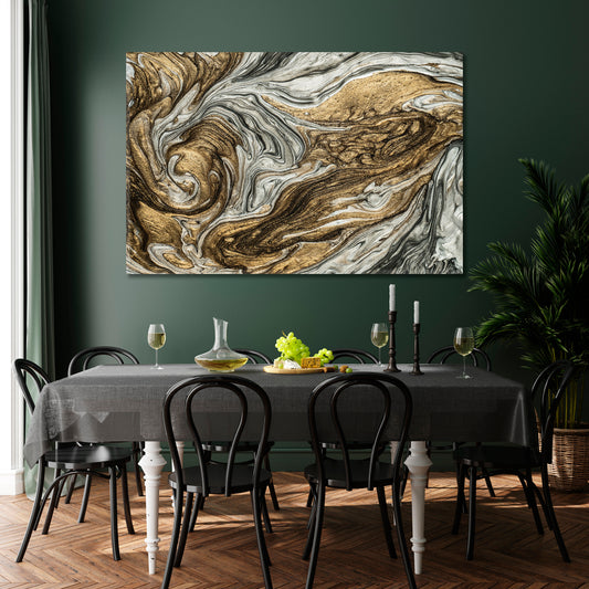 WAVES Abstract Marble Swirls Beautiful Luxe Effect Fluid Art Modern Canvas Print Fluid Art, Oriental Marbling Canvas Print Artesty