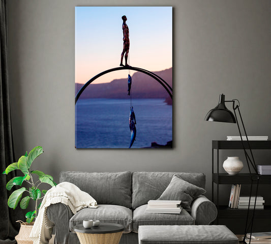 Santorini Island Greece Beautiful Architecture Canvas Print | Vertical Scenery Landscape Fine Art Print Artesty