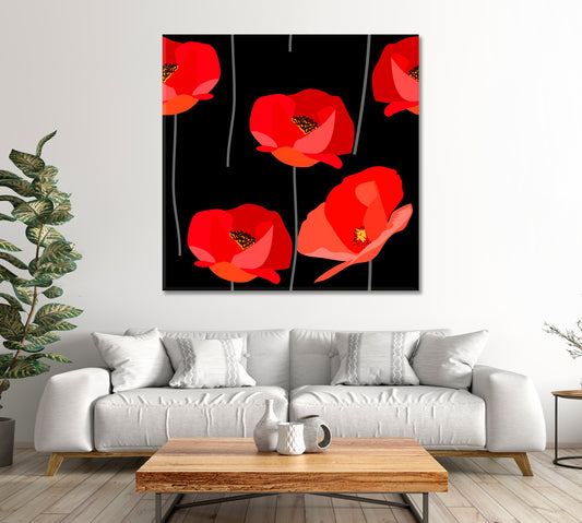 RED POPPIES Vivid Floral Pattern Poster Floral & Botanical Split Art Artesty