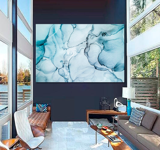 Modern Fluid Art Marble Alcohol Ink Colors Translucent Fluid Art, Oriental Marbling Canvas Print Artesty