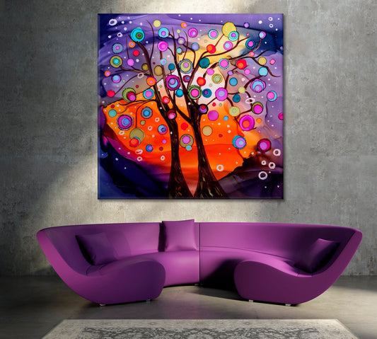TREES Multicolor Alcohol Ink Landscape Fluid Art Fine Art Artesty