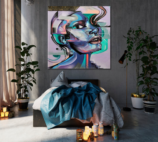 Abstract Art Woman Face Portrait Street Art | Square People Portrait Wall Hangings Artesty
