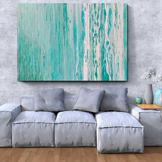 DRENCHED Turquoise Blue Abstract Fluid Acrylic Pattern Fluid Art, Oriental Marbling Canvas Print Artesty 1 panel 24" x 16"