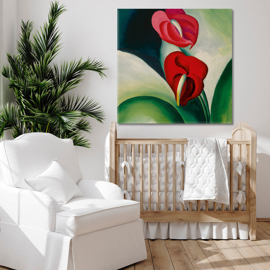 FLAMINGO FLOWER Anthurium Large Flowers Abstract Forms - Square Floral & Botanical Split Art Artesty 1 Panel 12"x12"