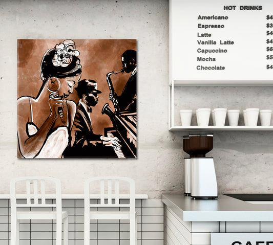BLUES Jazz Band Singer Saxophone Piano Modern Abstract Music Wall Panels Artesty