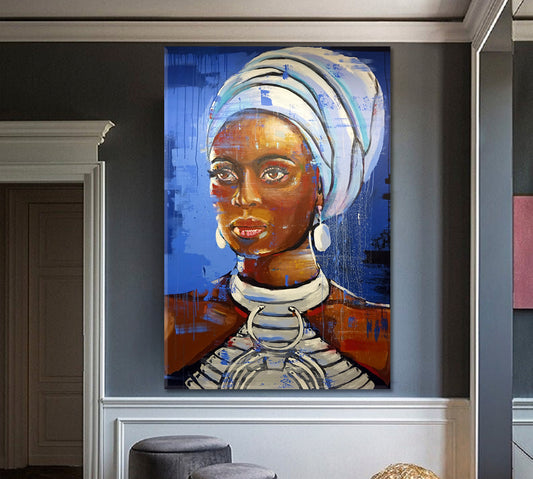 Beautiful Black Woman Traditional Dress Colorful Canvas Print - Vertical African Style Canvas Print Artesty 1 Panel 16"x24"