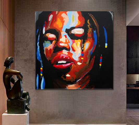 AFRICAN BLUES Abstract Art Grunge Street Art Style Canvas Print - Square People Portrait Wall Hangings Artesty