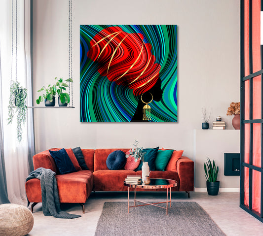 Women African Turban Bright Contemporary African Style Canvas Print Artesty