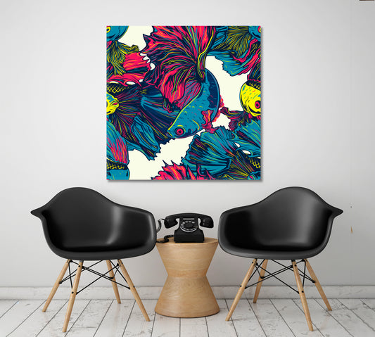 Absract Siamese Fish Poster Nautical, Sea Life Pattern Art Artesty