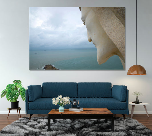 LORD WATCHING US, Giant Statue Jesus Christ China Sea Scenery Vung Tau Vietnam Canvas Print Religious Modern Art Artesty