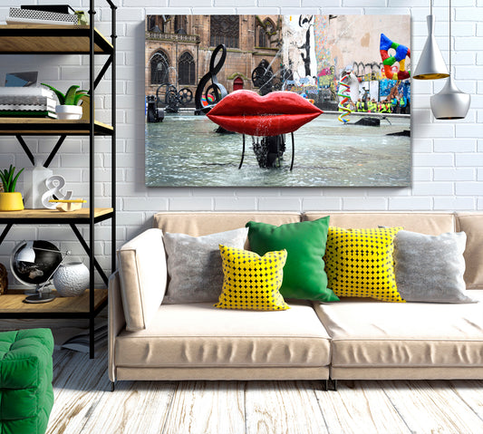 RED LIPS Stravinsky Fountain Modern Art Pampidu France Cities Wall Art Artesty