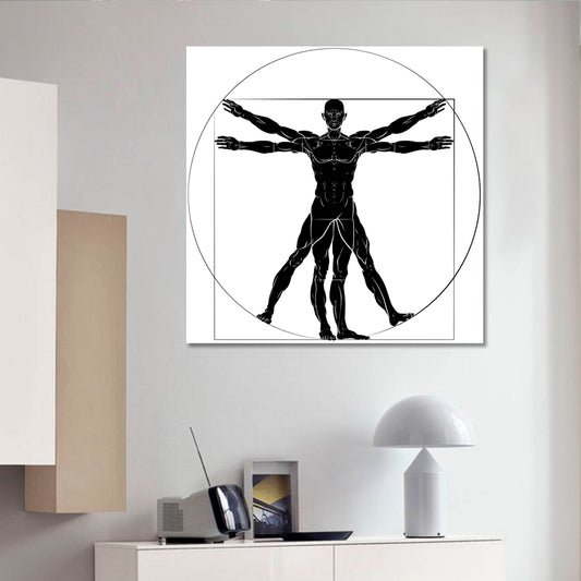 VITRUVIAN MAN Leonardo Da Vinci Style | Square Black and White Wall Art Print Artesty