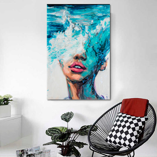 LISTEN TO THE OCEAN Beautiful Woman And Sea Exploding - Vertical 1 panel Fine Art Artesty