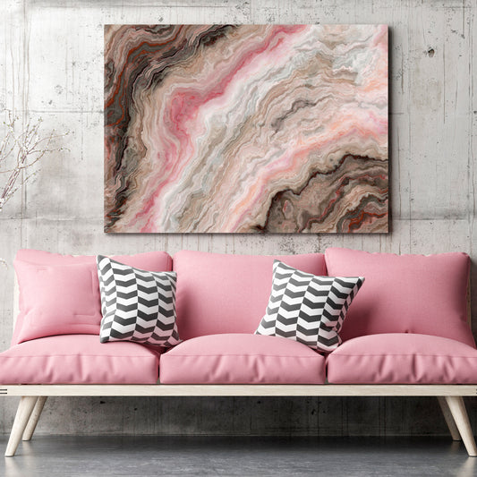 MARBLE Abstract Onyx Rose Inclusions Wavy Pattern Natural Beauty Fluid Art, Oriental Marbling Canvas Print Artesty