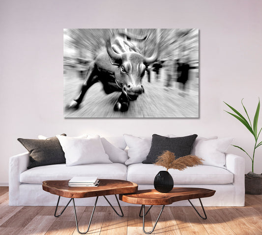 Charging Bull Black And White Famous Landmarks Artwork Print Artesty 1 panel 24" x 16"