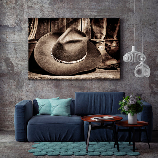 AMERICAN WEST LEGEND Cowboy Western Vintage Retro Style Vintage Affordable Canvas Print Artesty 1 panel 24" x 16"