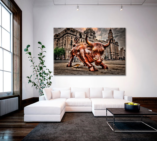 POWERFUL Shanghai Bull Bund Financial Bull Charging Bull Wealth Symbol Cities Wall Art Artesty