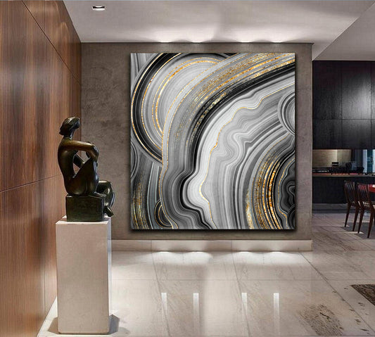 Gray & Gold Abstract Canvas Print - Square Abstract Art Print Artesty