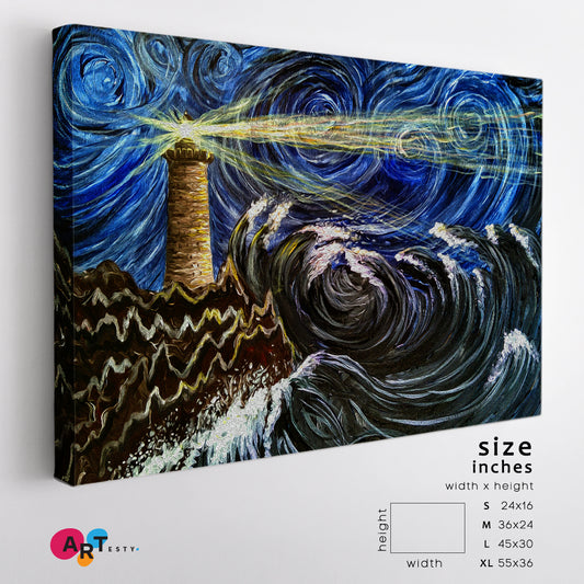 Lighthouse Sea Storm Waves Clouds Impressionism Van Gogh Style Fine Art Artesty