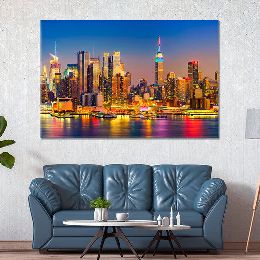 View on Manhattan at night New York USA Cities Wall Art Artesty 1 panel 24" x 16"