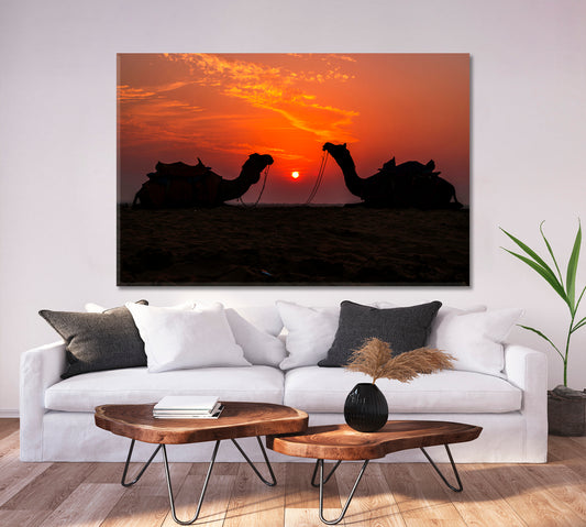 Camels and the Red Sun Animals Canvas Print Artesty 1 panel 24" x 16"
